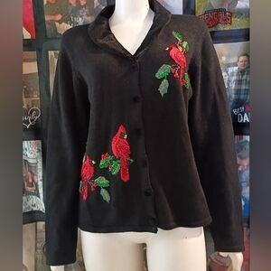 Tiara International VTG Cardigan Sweater Sz M Button Christmas Cardinal
